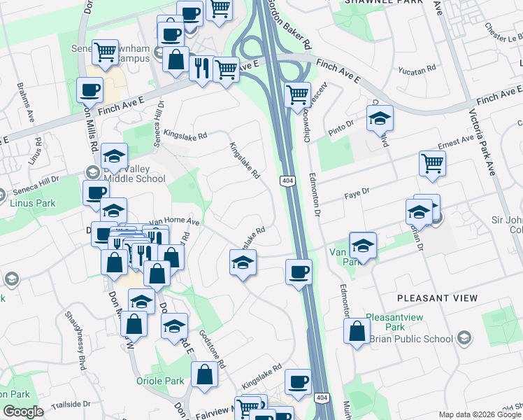 map of restaurants, bars, coffee shops, grocery stores, and more near 9 Mosedale Crescent in Toronto