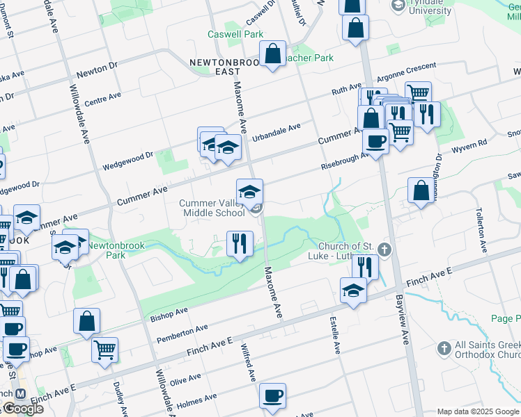 map of restaurants, bars, coffee shops, grocery stores, and more near in Toronto
