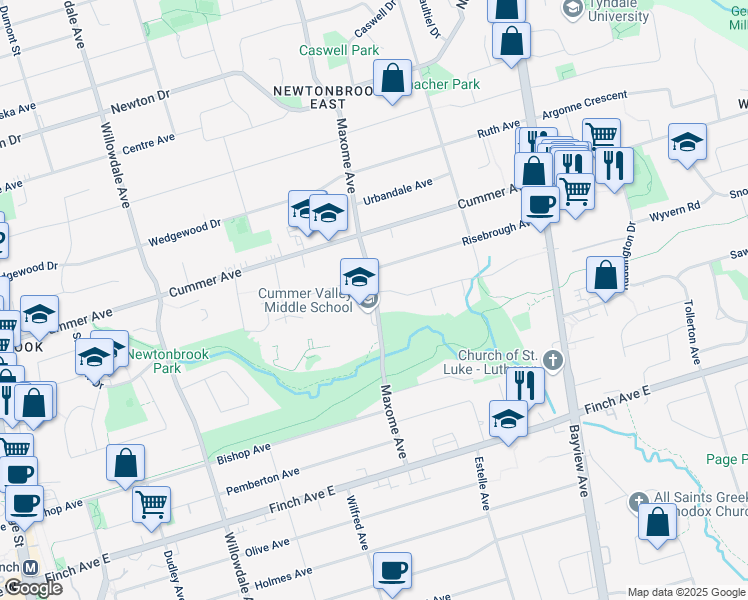 map of restaurants, bars, coffee shops, grocery stores, and more near 70 Maxome Avenue in Toronto