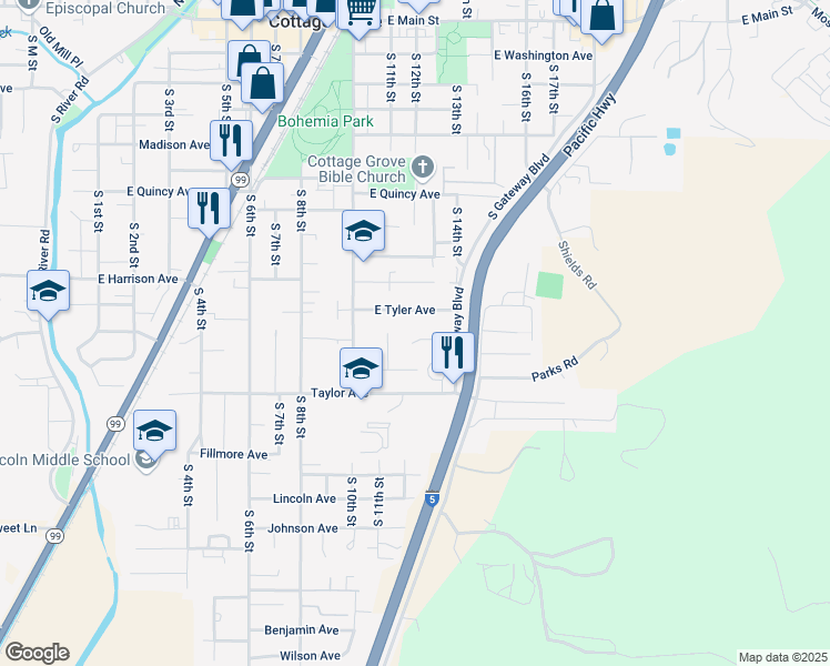 map of restaurants, bars, coffee shops, grocery stores, and more near 1147 East Dublin Lane in Cottage Grove