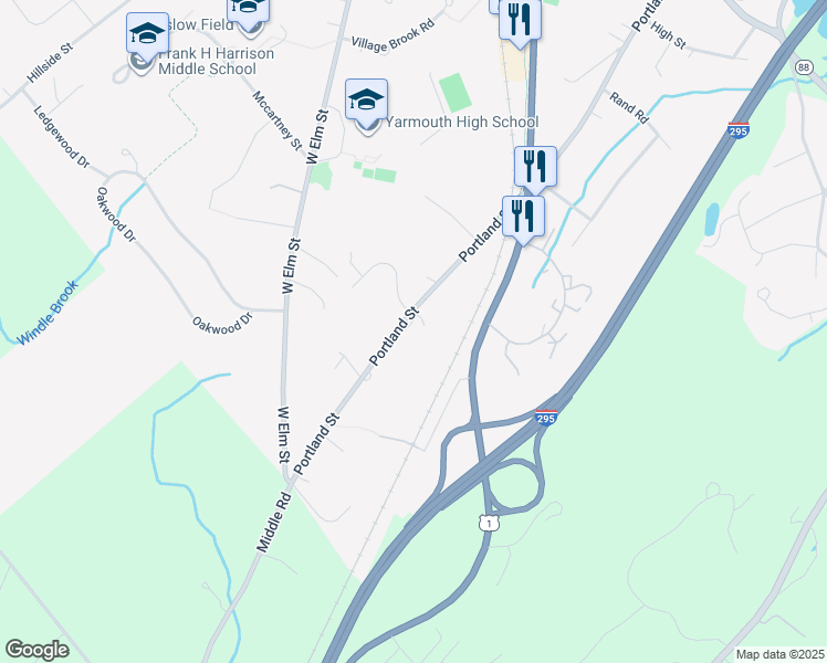 map of restaurants, bars, coffee shops, grocery stores, and more near 370 Portland Street in Yarmouth