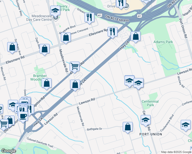 map of restaurants, bars, coffee shops, grocery stores, and more near in Toronto