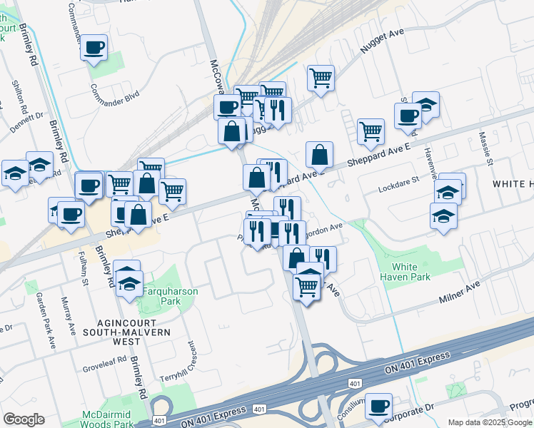 map of restaurants, bars, coffee shops, grocery stores, and more near in Toronto