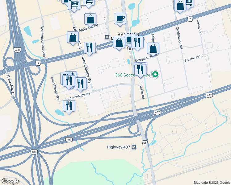 map of restaurants, bars, coffee shops, grocery stores, and more near 60 Honeycrisp Crescent in Vaughan