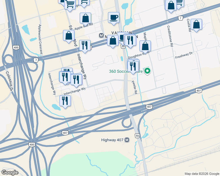 map of restaurants, bars, coffee shops, grocery stores, and more near 60 Honeycrisp Crescent in Vaughan