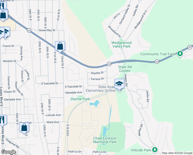 map of restaurants, bars, coffee shops, grocery stores, and more near 4061 Glenhaven Drive in La Crosse
