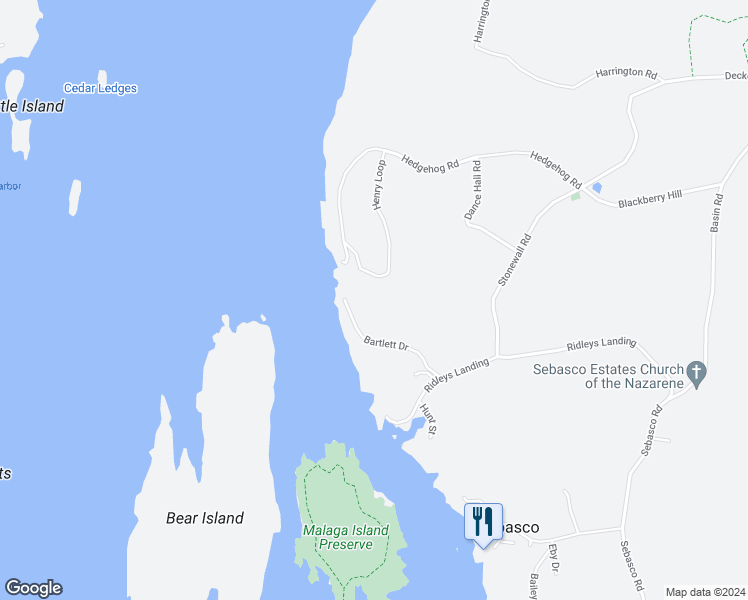 map of restaurants, bars, coffee shops, grocery stores, and more near Henry Loop in Phippsburg