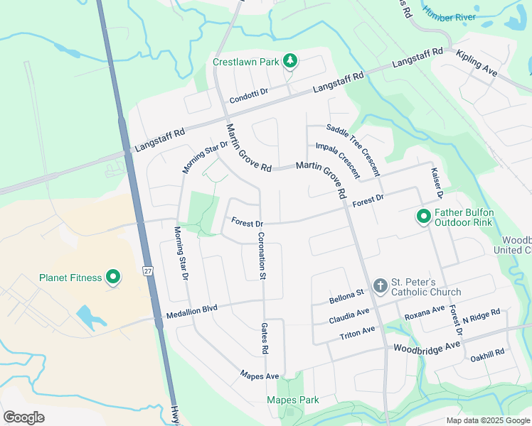 map of restaurants, bars, coffee shops, grocery stores, and more near in Vaughan