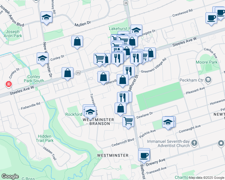 map of restaurants, bars, coffee shops, grocery stores, and more near in Toronto
