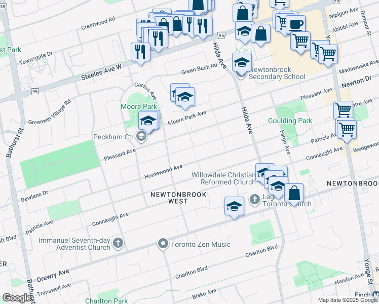 map of restaurants, bars, coffee shops, grocery stores, and more near in Toronto