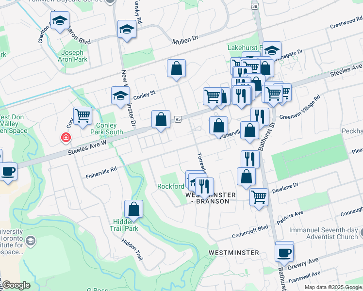 map of restaurants, bars, coffee shops, grocery stores, and more near in Toronto