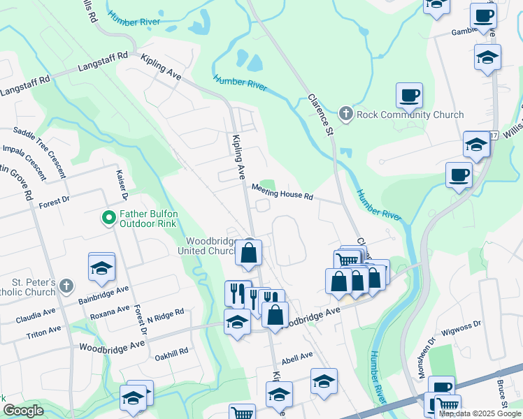 map of restaurants, bars, coffee shops, grocery stores, and more near in Vaughan