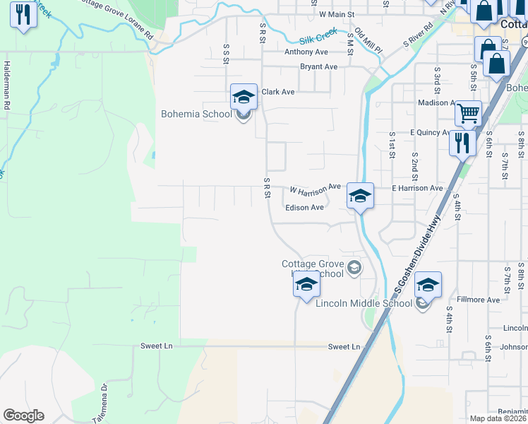 map of restaurants, bars, coffee shops, grocery stores, and more near 926 South R Street in Cottage Grove