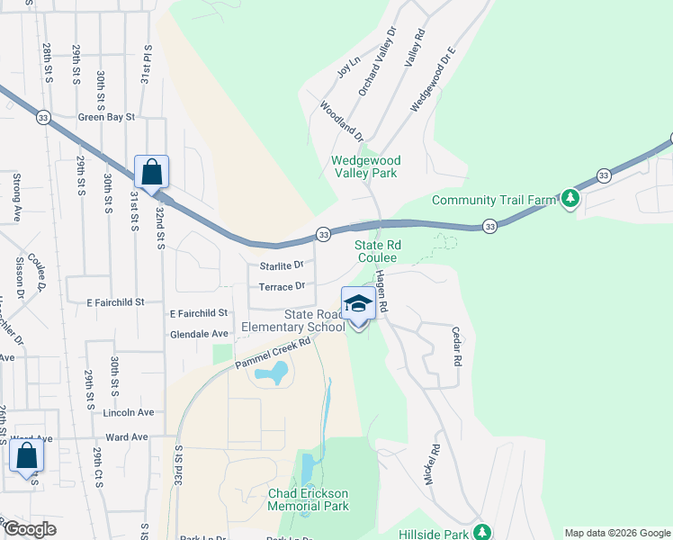 map of restaurants, bars, coffee shops, grocery stores, and more near 2219 Hiawatha Avenue in La Crosse