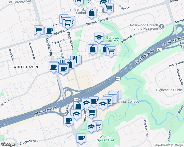 map of restaurants, bars, coffee shops, grocery stores, and more near in Toronto