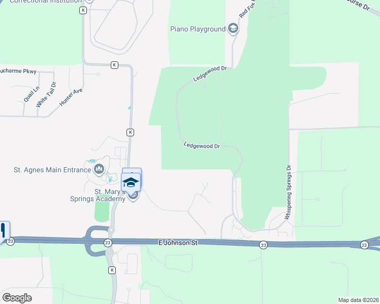 map of restaurants, bars, coffee shops, grocery stores, and more near 416 Ledgewood Drive in Fond du Lac