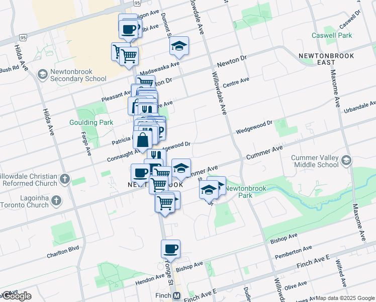 map of restaurants, bars, coffee shops, grocery stores, and more near 8 Tobruk Crescent in Toronto
