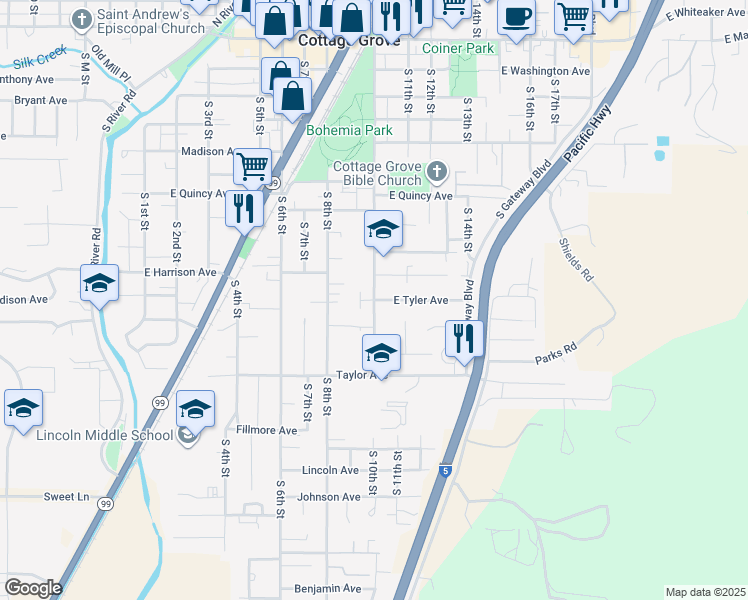 map of restaurants, bars, coffee shops, grocery stores, and more near 1000 Tyler Avenue in Cottage Grove