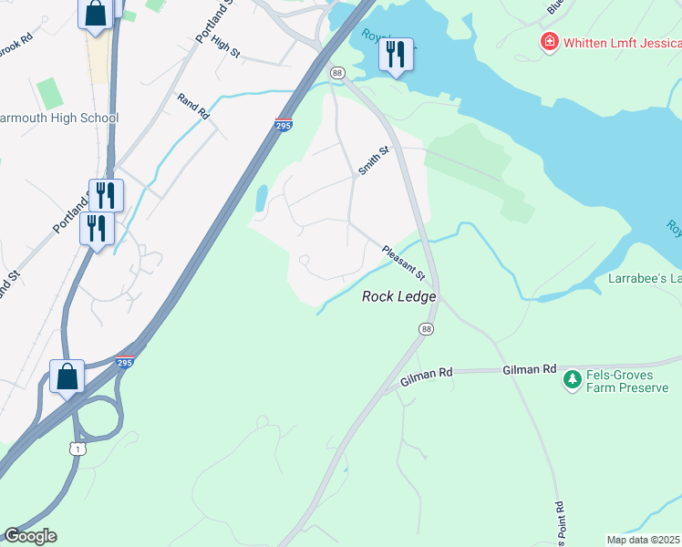 map of restaurants, bars, coffee shops, grocery stores, and more near 25 Goodings End in Yarmouth