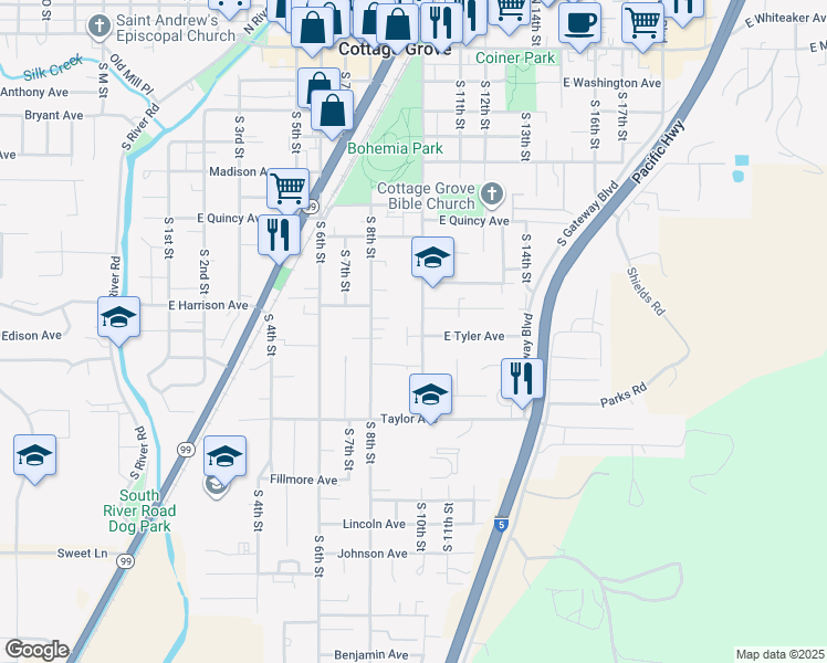 map of restaurants, bars, coffee shops, grocery stores, and more near 1000 Tyler Avenue in Cottage Grove
