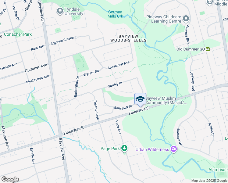 map of restaurants, bars, coffee shops, grocery stores, and more near 7 Warlock Crescent in Toronto