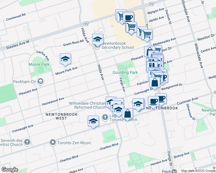 map of restaurants, bars, coffee shops, grocery stores, and more near in Toronto