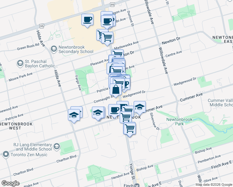 map of restaurants, bars, coffee shops, grocery stores, and more near 6024 Yonge Street in Toronto