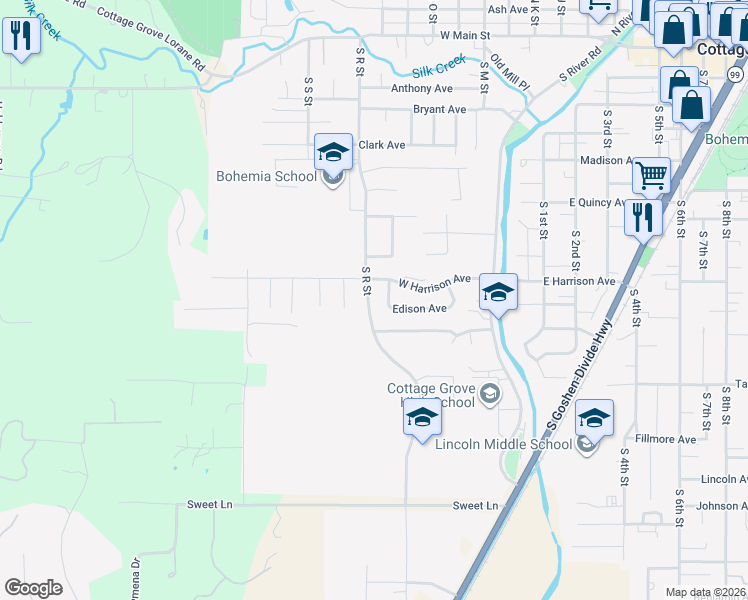 map of restaurants, bars, coffee shops, grocery stores, and more near 926 South R Street in Cottage Grove