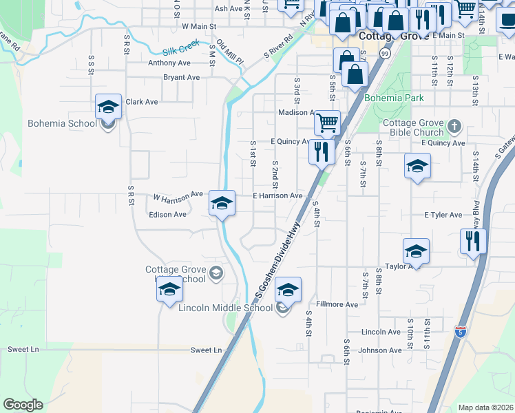 map of restaurants, bars, coffee shops, grocery stores, and more near 920 South 1st Street in Cottage Grove