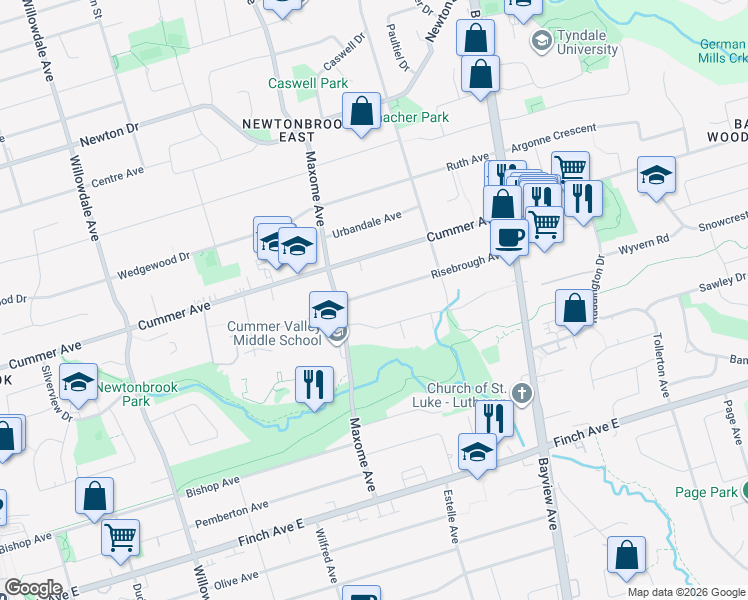 map of restaurants, bars, coffee shops, grocery stores, and more near in Toronto