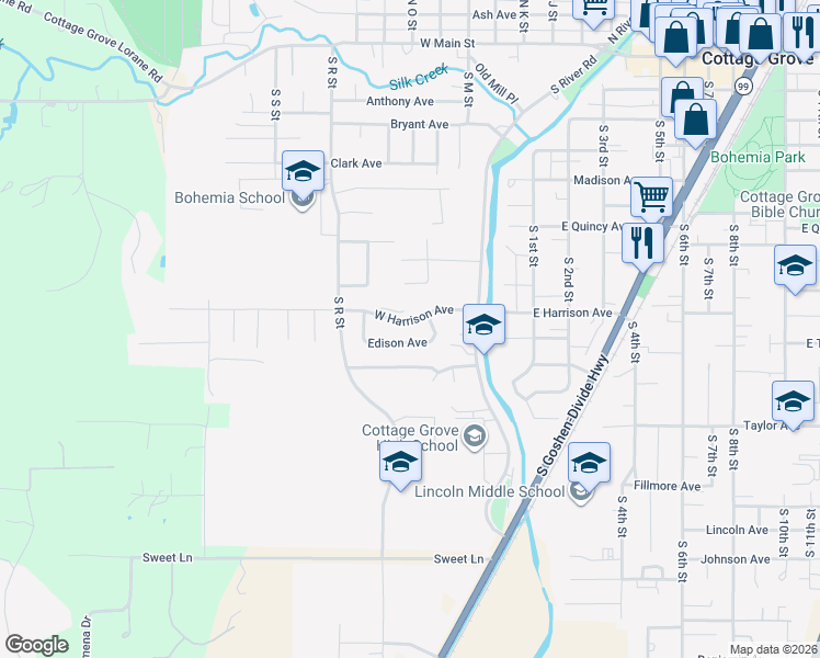 map of restaurants, bars, coffee shops, grocery stores, and more near 1435 West Harrison Avenue in Cottage Grove