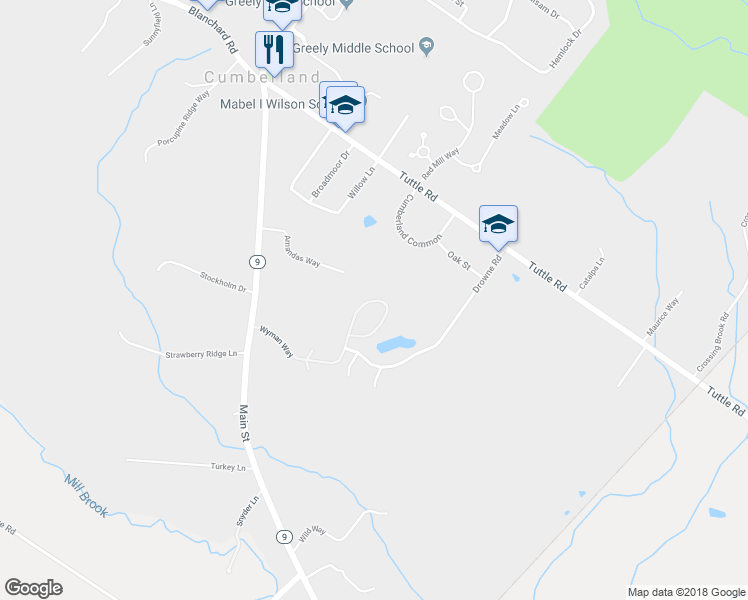 map of restaurants, bars, coffee shops, grocery stores, and more near 86 Wyman Way in Cumberland