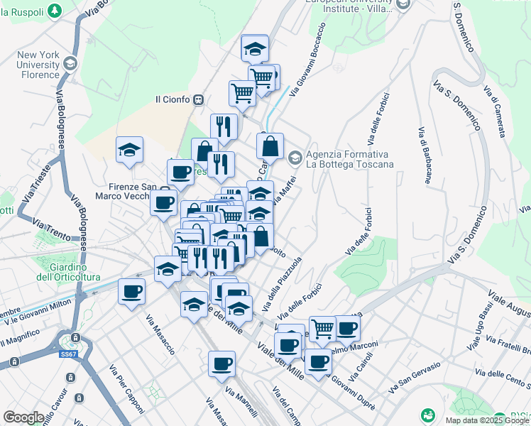 map of restaurants, bars, coffee shops, grocery stores, and more near 47 Via Maffei in Firenze