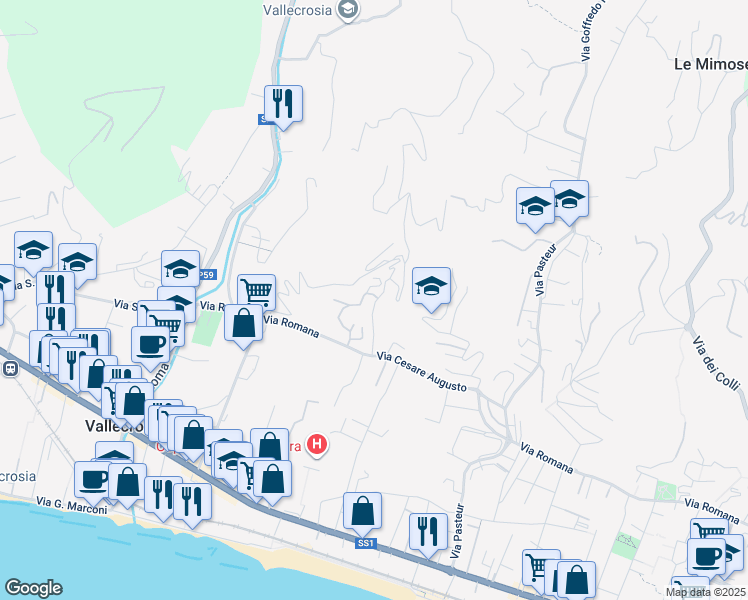 map of restaurants, bars, coffee shops, grocery stores, and more near 17 Via Conca Verde in Vallecrosia
