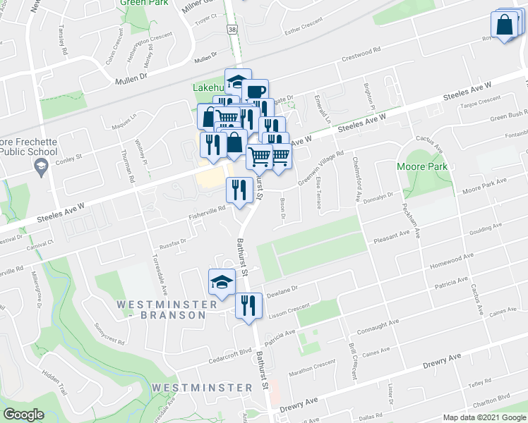 map of restaurants, bars, coffee shops, grocery stores, and more near in Toronto