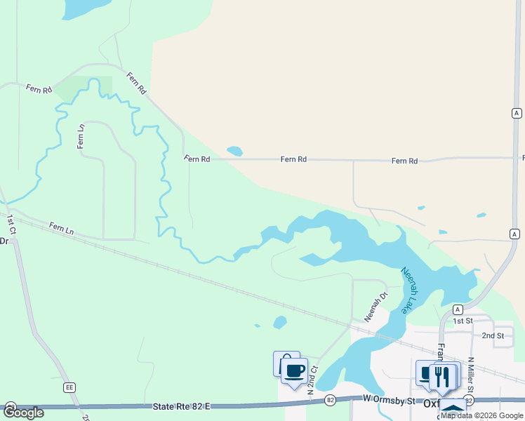 map of restaurants, bars, coffee shops, grocery stores, and more near W8505 Fern Road in Oxford