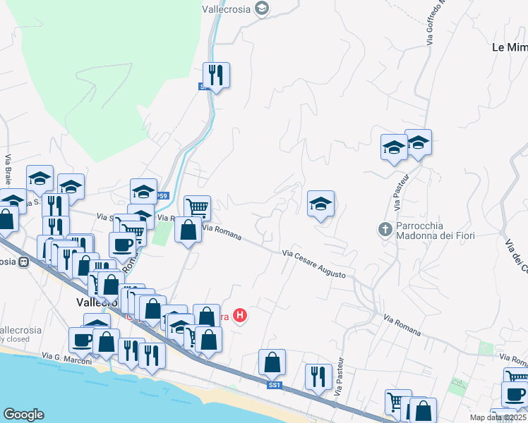 map of restaurants, bars, coffee shops, grocery stores, and more near 17 Via Conca Verde in Vallecrosia