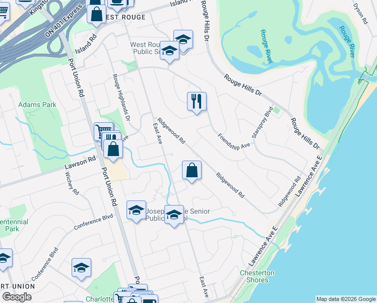 map of restaurants, bars, coffee shops, grocery stores, and more near in Toronto