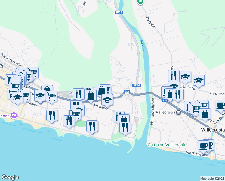 map of restaurants, bars, coffee shops, grocery stores, and more near 2 Via M. E. Basso in Ventimiglia