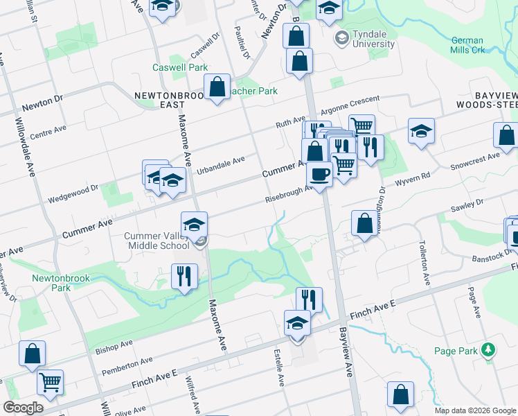 map of restaurants, bars, coffee shops, grocery stores, and more near 51 Risebrough Avenue in Toronto