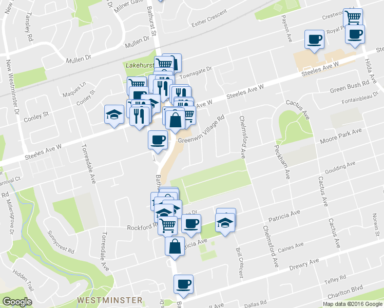 map of restaurants, bars, coffee shops, grocery stores, and more near in Toronto
