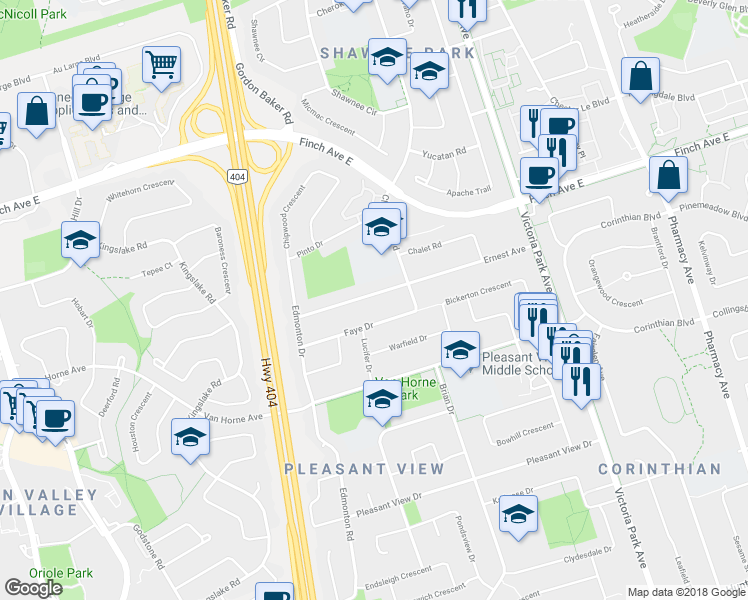 map of restaurants, bars, coffee shops, grocery stores, and more near 63 Ernest Avenue in Toronto
