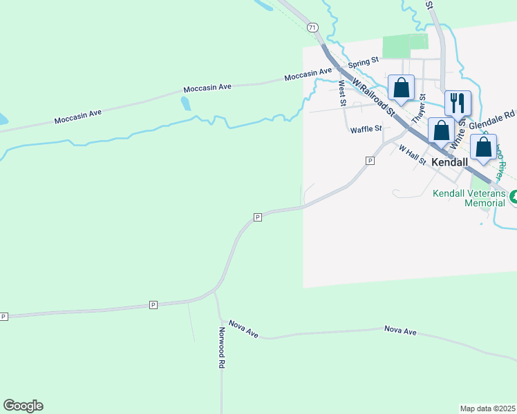 map of restaurants, bars, coffee shops, grocery stores, and more near 30684 County Highway P in Kendall