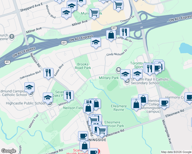 map of restaurants, bars, coffee shops, grocery stores, and more near in Toronto