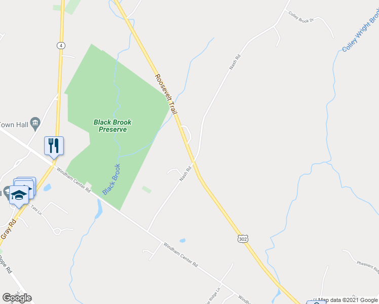 map of restaurants, bars, coffee shops, grocery stores, and more near 141 Roosevelt Trail in Windham