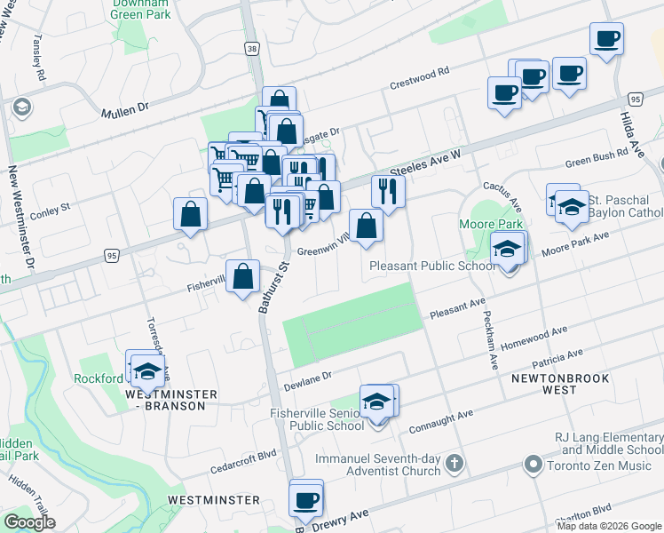 map of restaurants, bars, coffee shops, grocery stores, and more near 14 Regatta Crescent in Toronto