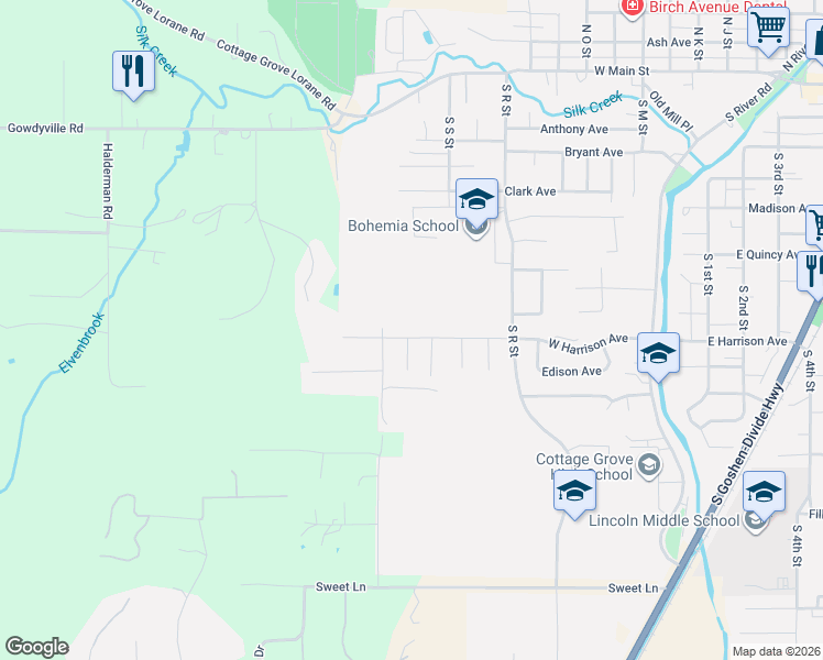 map of restaurants, bars, coffee shops, grocery stores, and more near 2080 West Harrison Avenue in Cottage Grove