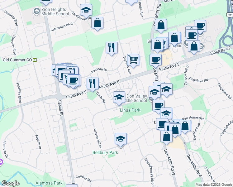 map of restaurants, bars, coffee shops, grocery stores, and more near in Toronto
