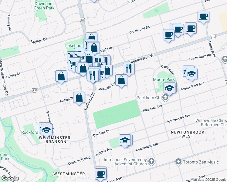 map of restaurants, bars, coffee shops, grocery stores, and more near 3 Regatta Crescent in Toronto