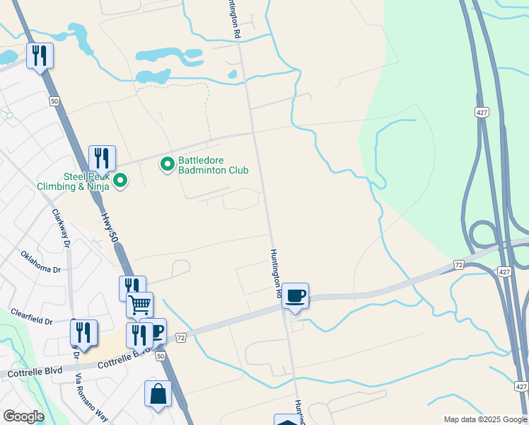 map of restaurants, bars, coffee shops, grocery stores, and more near 8500 Huntington Road in Vaughan